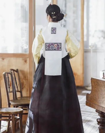 Visitor wearing Korean wedding hanbok in Busan