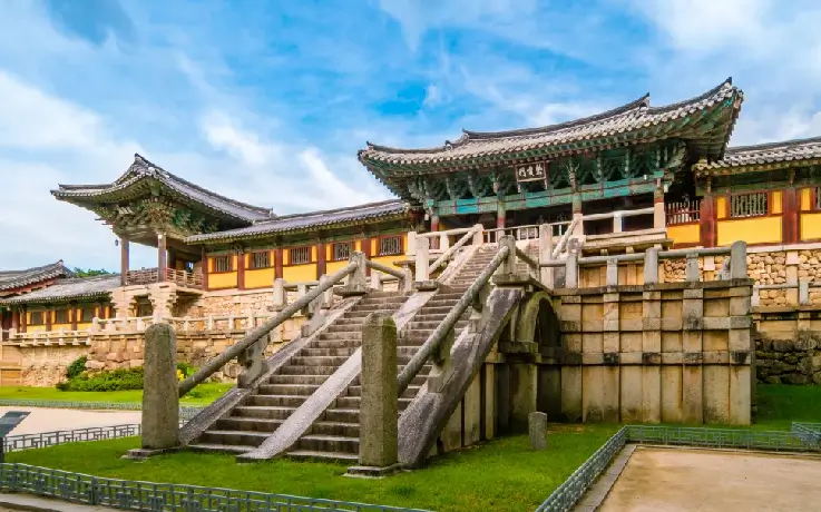 Bulguksa Temple with traditional Korean architecture and stone pagodas