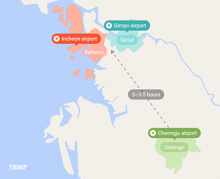 Private transfer service from Cheongju Airport or Chengju City to Seoul/ Incheon Airport
