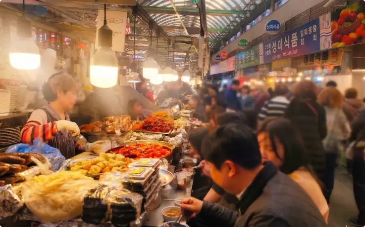 Gwangjang Market bustling with merchants and customers