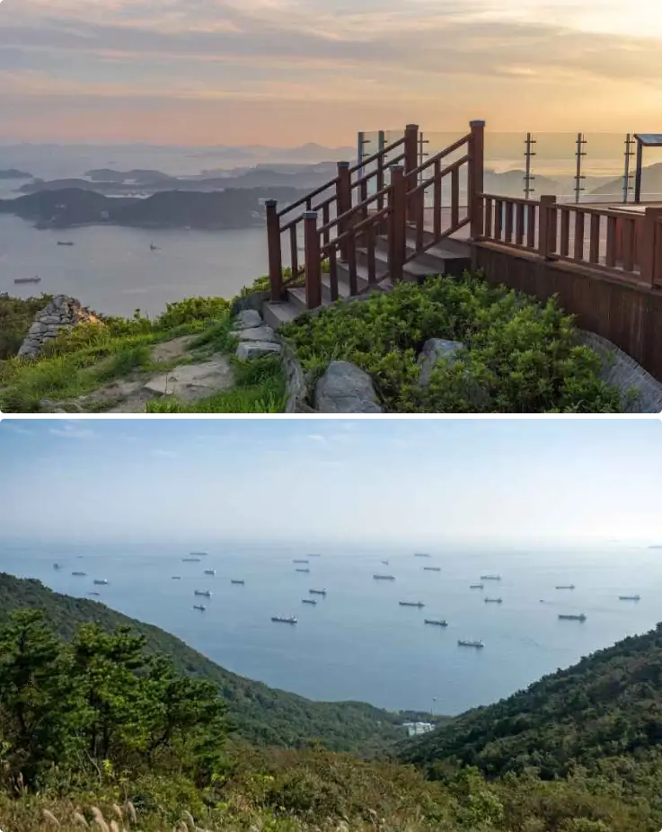 The scenery of Bongraesan Mountain and the sea