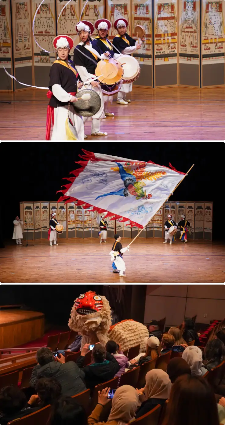 Performers presenting a gugak performance featuring traditional Korean music.