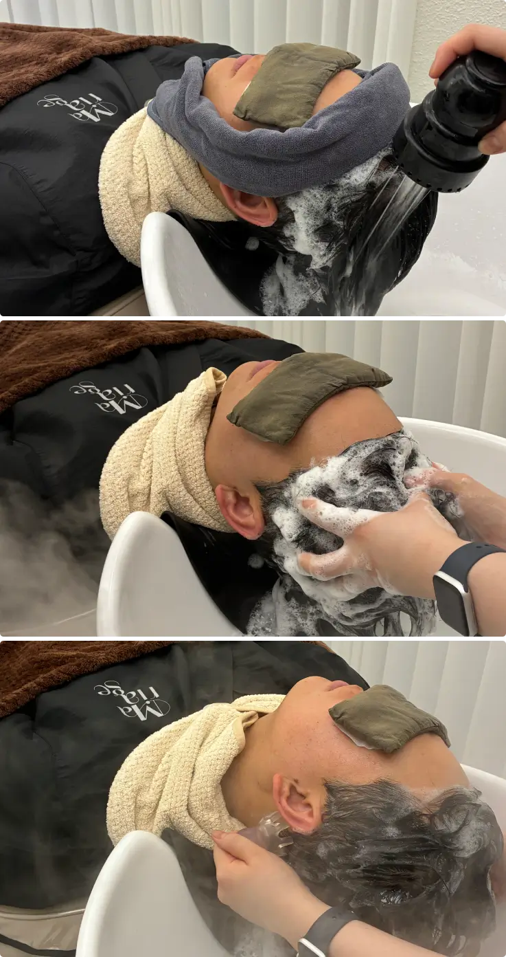 Customer receiving a head spa treatment