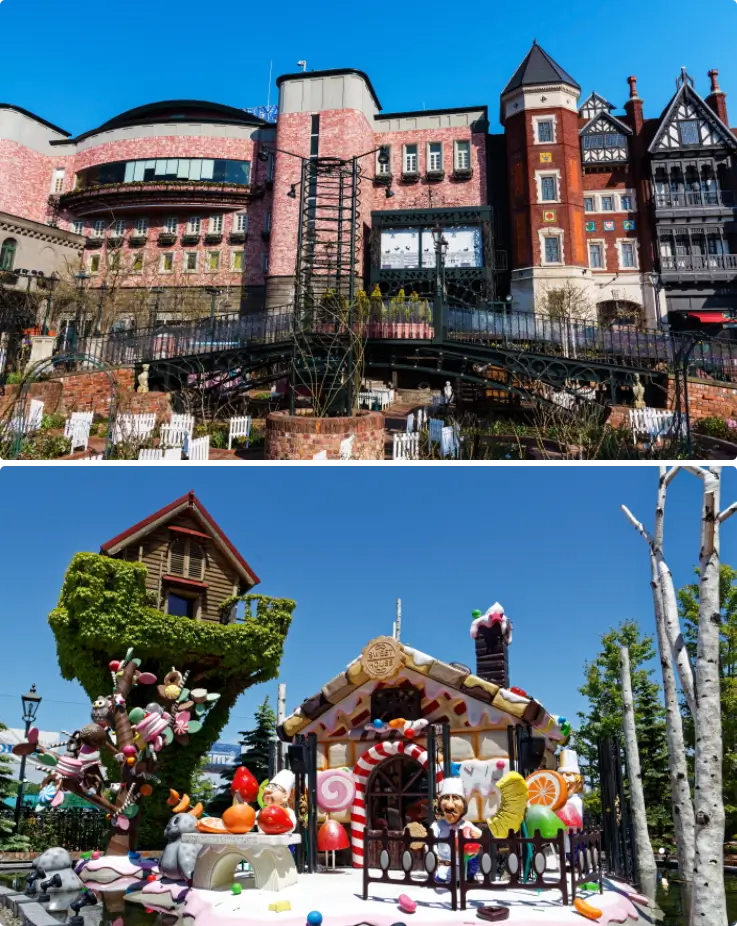 Shiroi Koibito Park on top, house made of sweets on the bottom