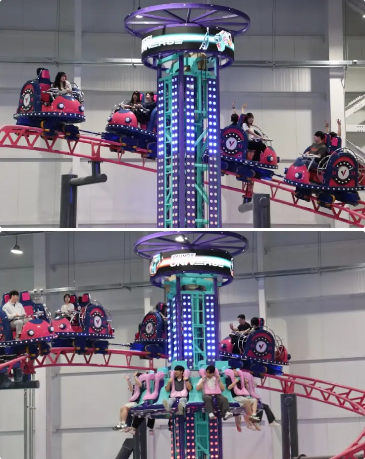 People riding the V-Coaster & V-Tower