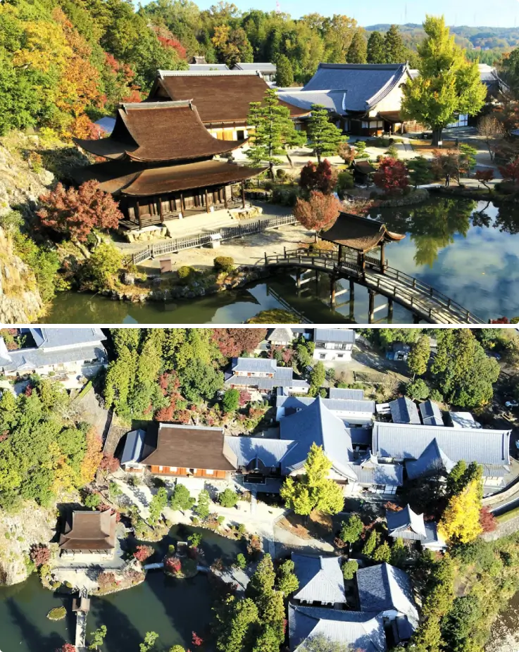 Kokeizan Eihoji Temple surrounded by vibrant autumn leaves and moss-covered gardens