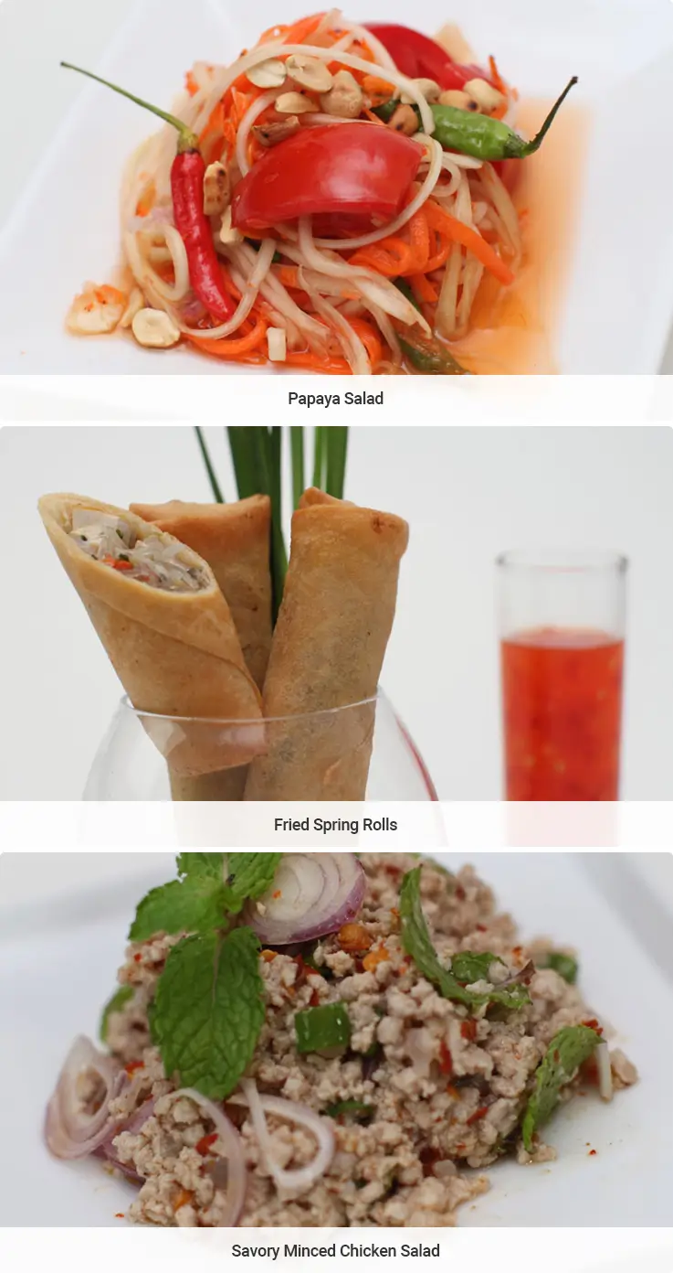 Appetizers you'll learn to cook in a Thai cooking class in Chiang Mai.