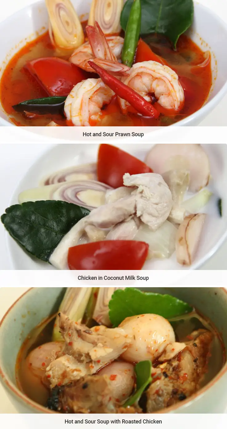 Soups you'll learn to cook at Basil Cookery School Thai cooking class in Chiang Mai.