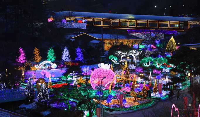 Bears Town Ski Resort Snow Sledding + Pocheon Herb Island Light Festival 1 Day Tour (Dec~Feb)