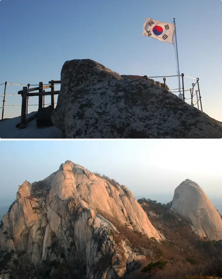 Korean flag on Baegundae Peak, Bukhansan National Park's summit.