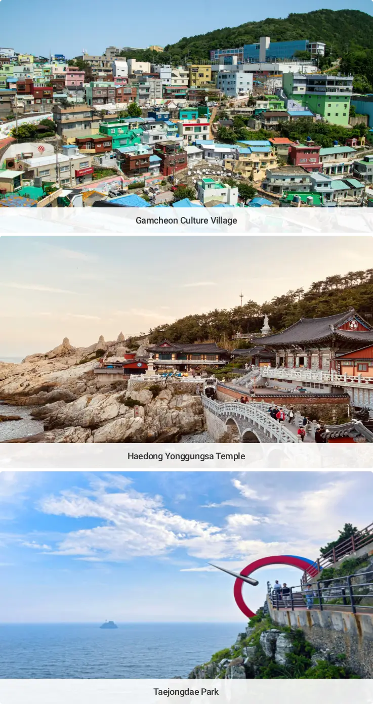 Attractions in Busan: Gamcheon Culture Village, Haedong Yonggungsa Temple, Taejongdae Park