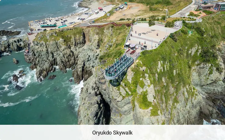 Glass skywalk over the sea at Oryukdo Skywalk in Busan