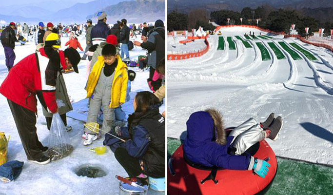 Cheongpyeong Snowflake Ice Festival Trout Ice Fishing + Vivaldi Park Snowyland Snow Sled 1 Day Tour (Jan 28~Feb 14)
