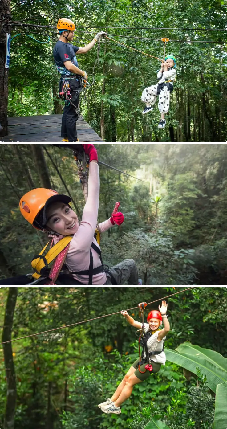 Children enjoying zipline activity safely in Chiang Mai