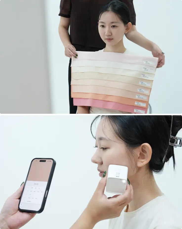 Using a professional colorimeter to determine the accurate skin shade.