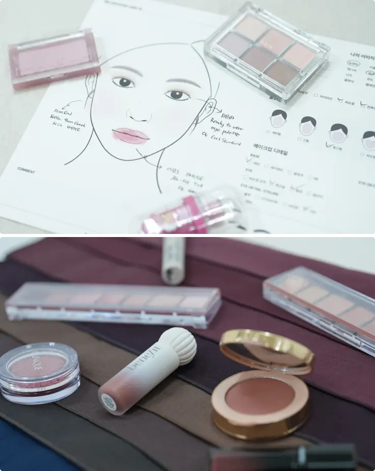 Finding makeup products that best complement the client's personal color.