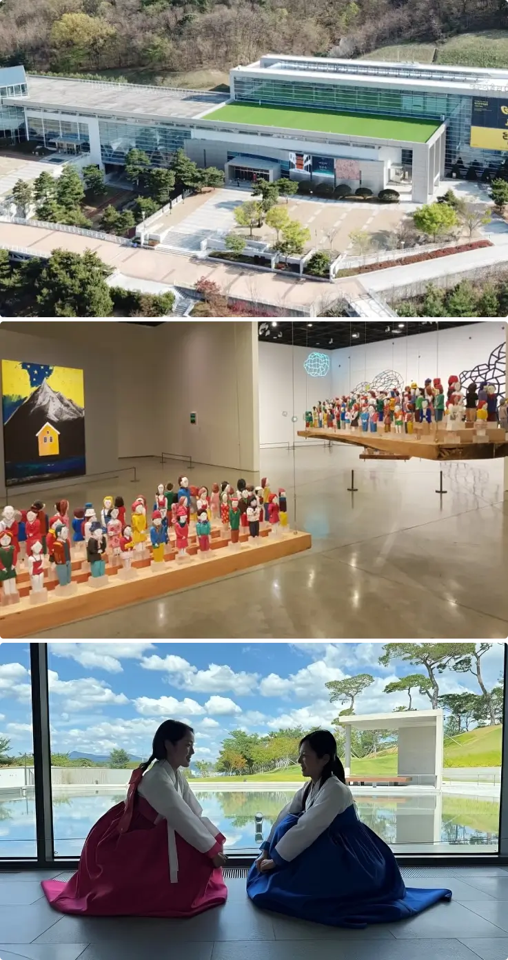 Visitor wearing traditional Korean attire at Daegu Art Museum exhibition hall