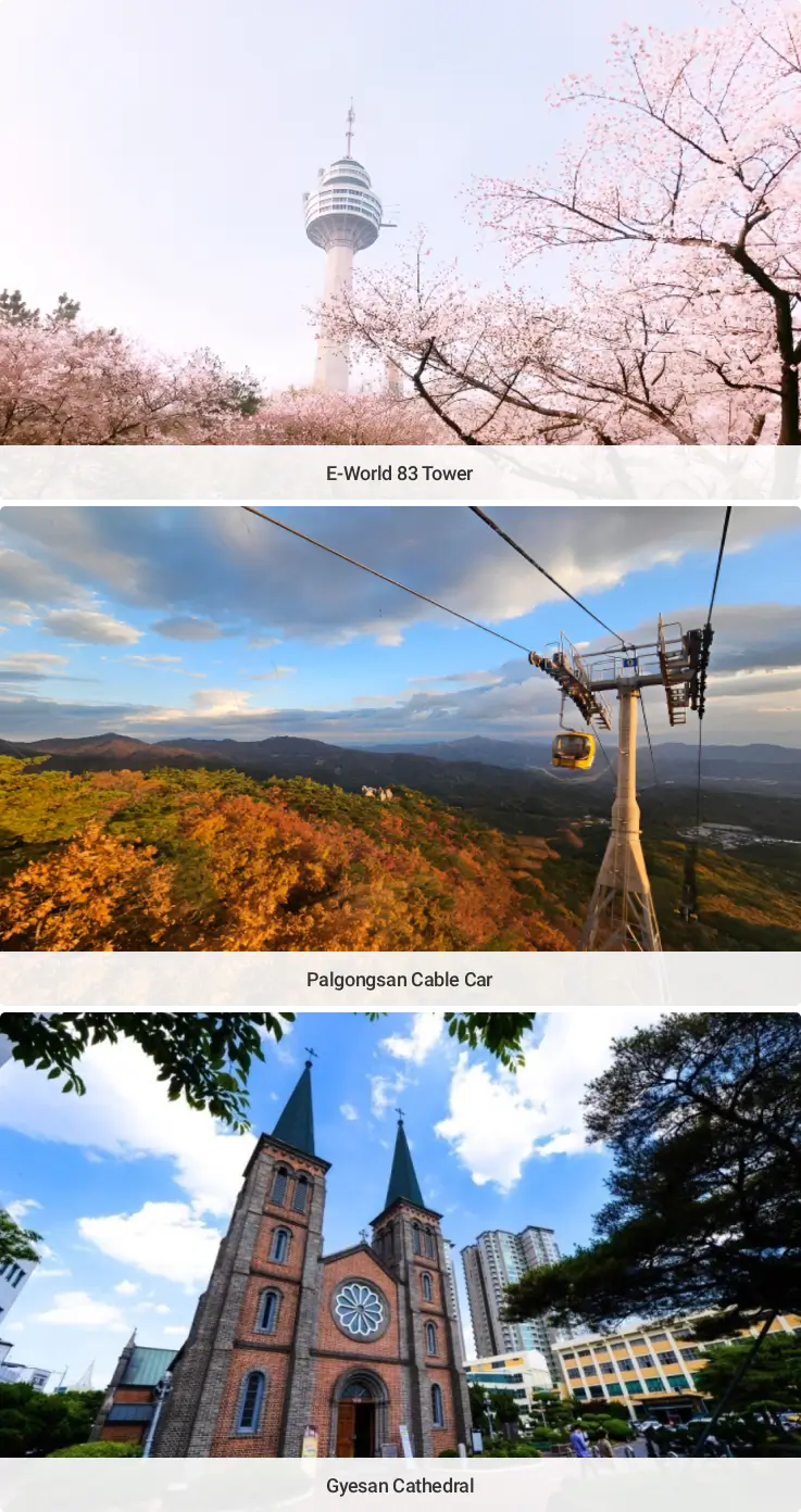 Attractions in Daegu: 83 Tower, Palgongsan Cable Car, Gyesan Cathedral