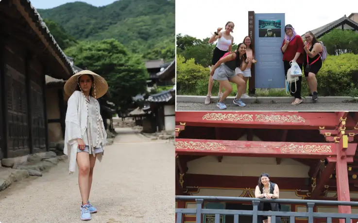 Fans posing at the Daechwita filming location at Dae Jang Geum Theme Park.