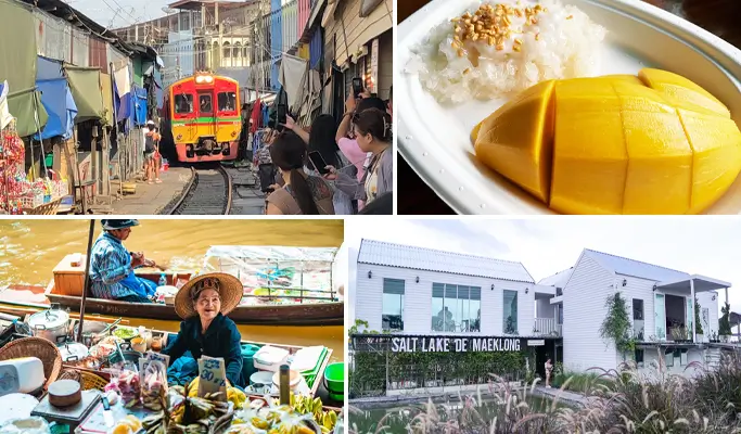 Maeklong Railway Market + Damnoen Saduak Floating Market & Michelin Guide Foodie Tour - from Bangkok