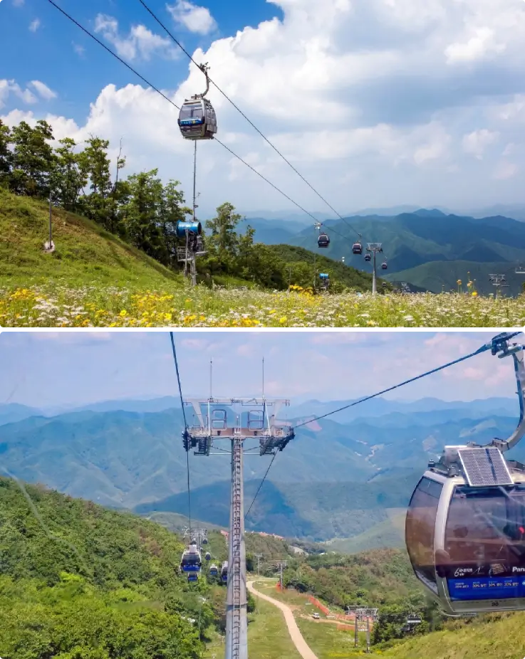 High1 Resort sightseeing gondola with mountain and valley views in Korea