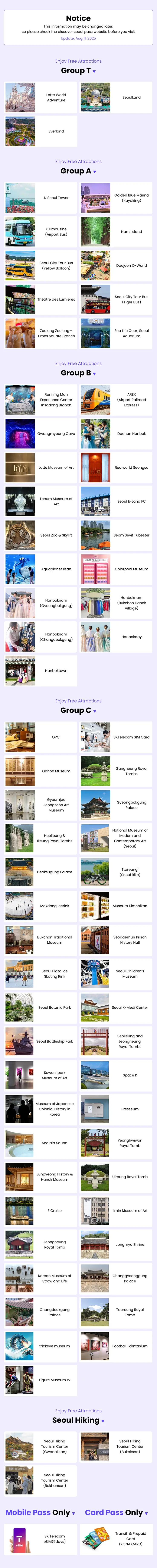 List of available attractions for Pick 3 Pass