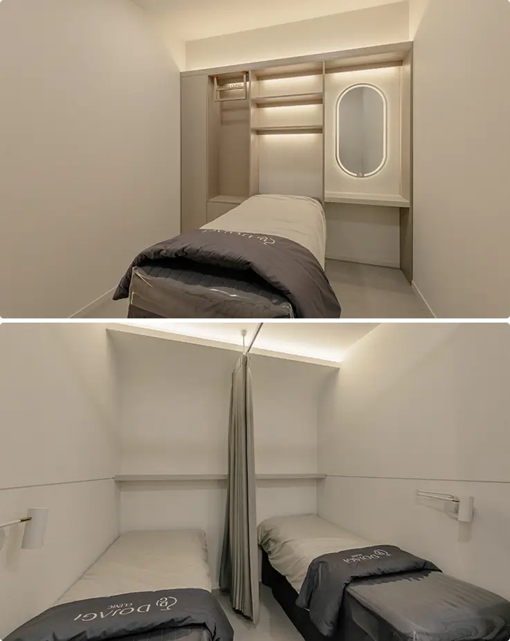 Private treatment rooms at Dojagi skin clinic in Gangnam, Seoul.