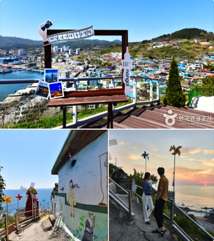 Vibrant mural art displays at Nongoldam-gil Street in Donghae, Korea.