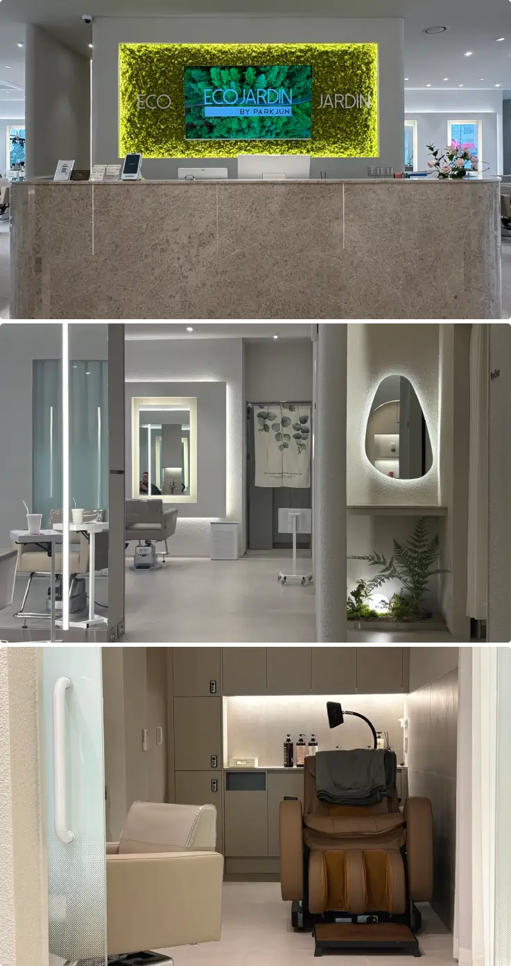 Modern interior of Eco Jardin Coex Samseong hair salon.