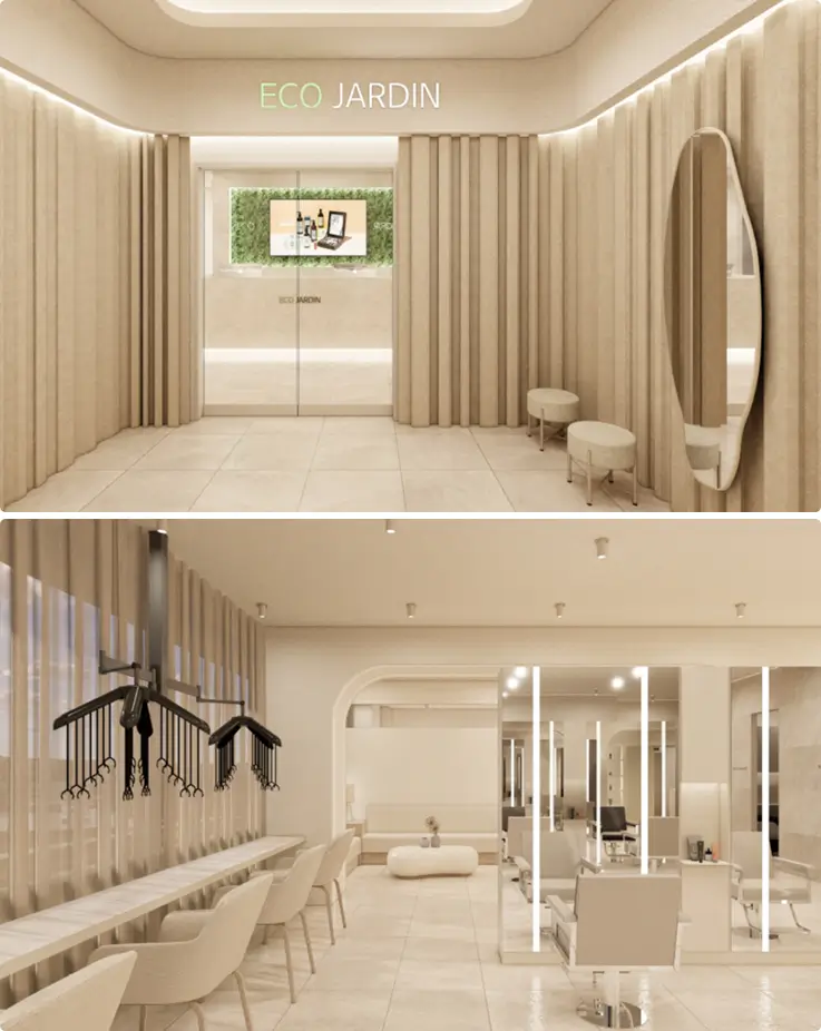 Modern interior of Eco Jardin Coex Samseong hair salon.