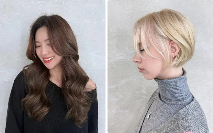 Beautiful end results of perm and hair coloring services at Eco Jardin Jamsil.