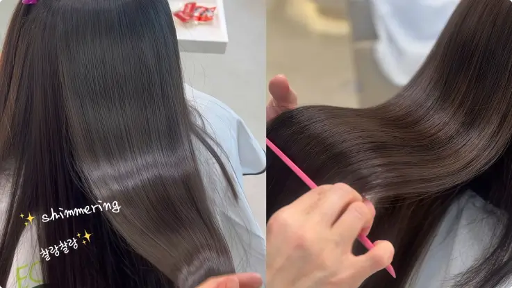Keratin protein hair treatment for shimmering hair.