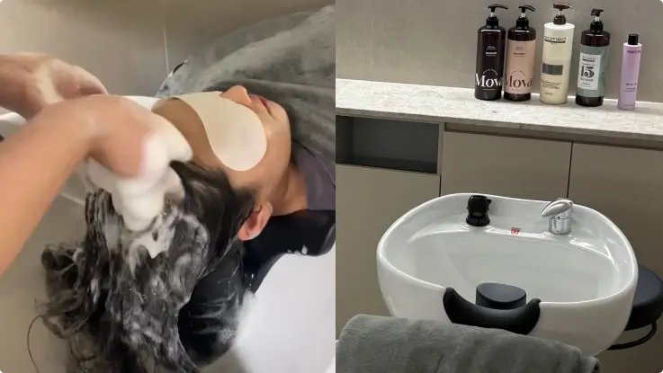 Refreshing shampoo and scalp massage service.