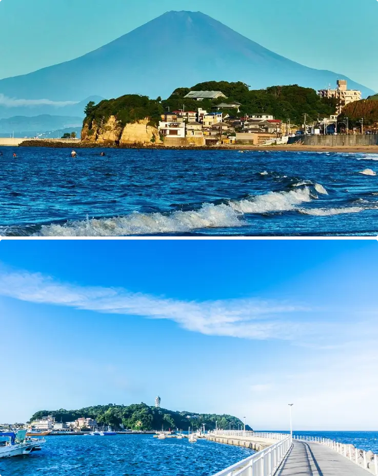 Enoshima Island and shrine overlooking the sea in Kanagawa, Japan