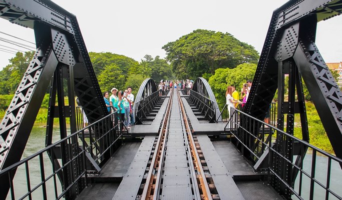 Damnoen Saduak Floating Market + Erawan Waterfall + River Kwai 1 Day Tour - from Bangkok