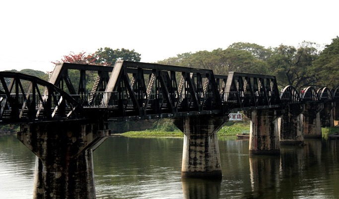 Damnoen Saduak Floating Market + Erawan Waterfall + River Kwai 1 Day Tour - from Bangkok