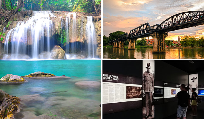 Erawan Waterfall + River Kwai + JEATH Museum 1 Day Tour - from Bangkok