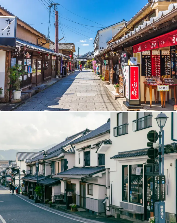 Historic Edo-period street in Mamedamachi with traditional wooden houses