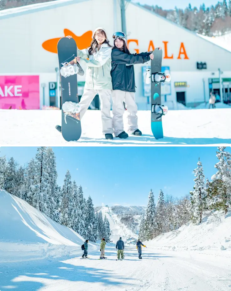 Skiers picking up lift tickets and rental equipment at GALA Yuzawa Ski Resort for a convenient winter sports experience.