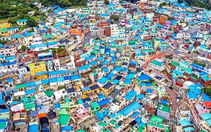 Colorful hillside houses at Gamcheon Culture Village in Busan.