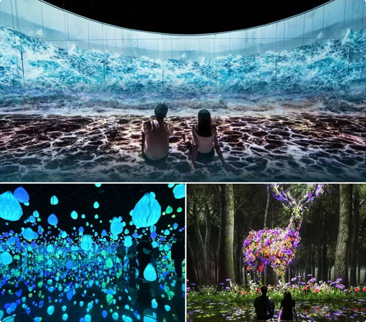 A couple admiring the fascinating media art displays at Arte Museum Gangneung.