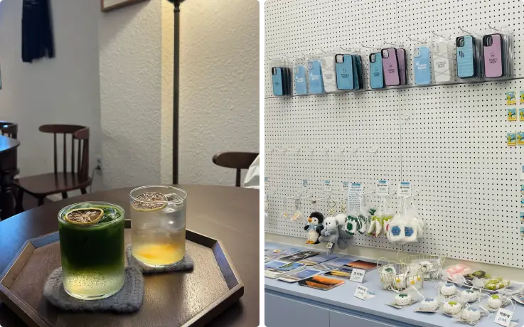 Trendy cafe and accessory shop at Gangneung Jungang Market.