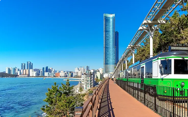 Haeundae Beach train along the ocean in Busan