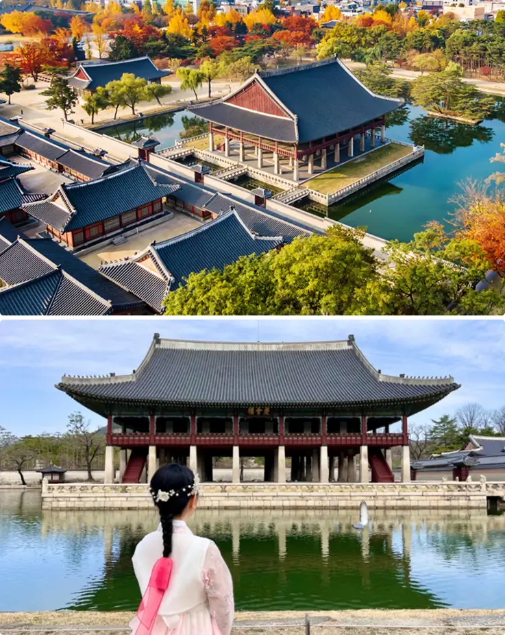 Woman wearing a hanbok at Gyeongbokgung Palace