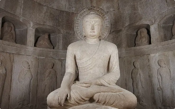 Stone Buddha statue inside Seokguram Grotto near Gyeongju.