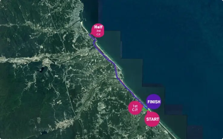Half Marathon course map of Gangneung Gyeongpo Marathon