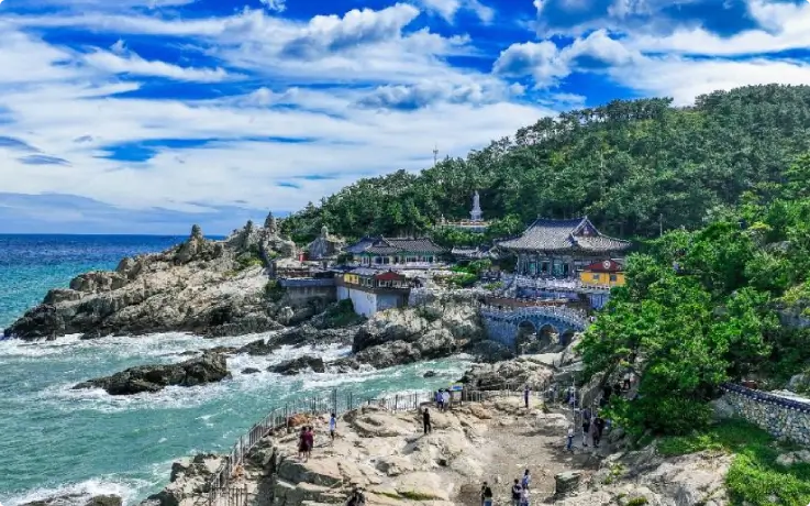 Haedong Yonggungsa Temple perched on a seaside cliff in Busan.
