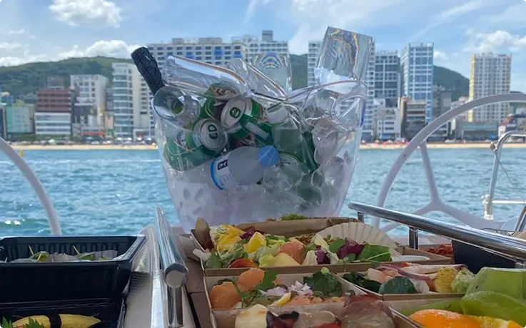 Food and drinks on the private yacht in Busan