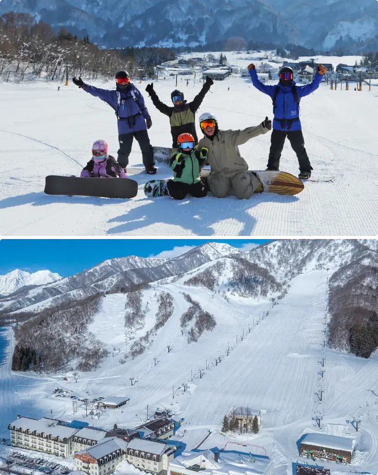 Snowy panoramic slopes at Hakuba Norikura Onsen Ski Area, Nagano.