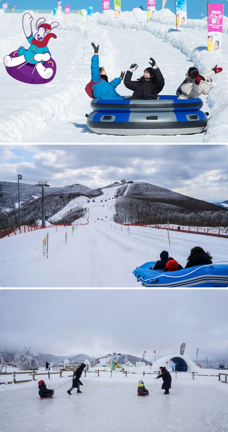 Sledding and snow playground at Snow World, High1 Ski Resort.